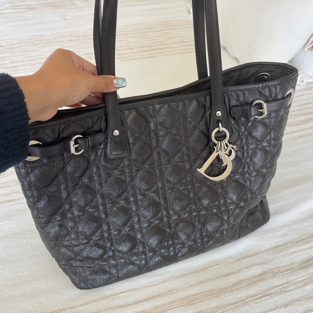 Authentic Dior Black lady dior cannage Quilted Tote - like new